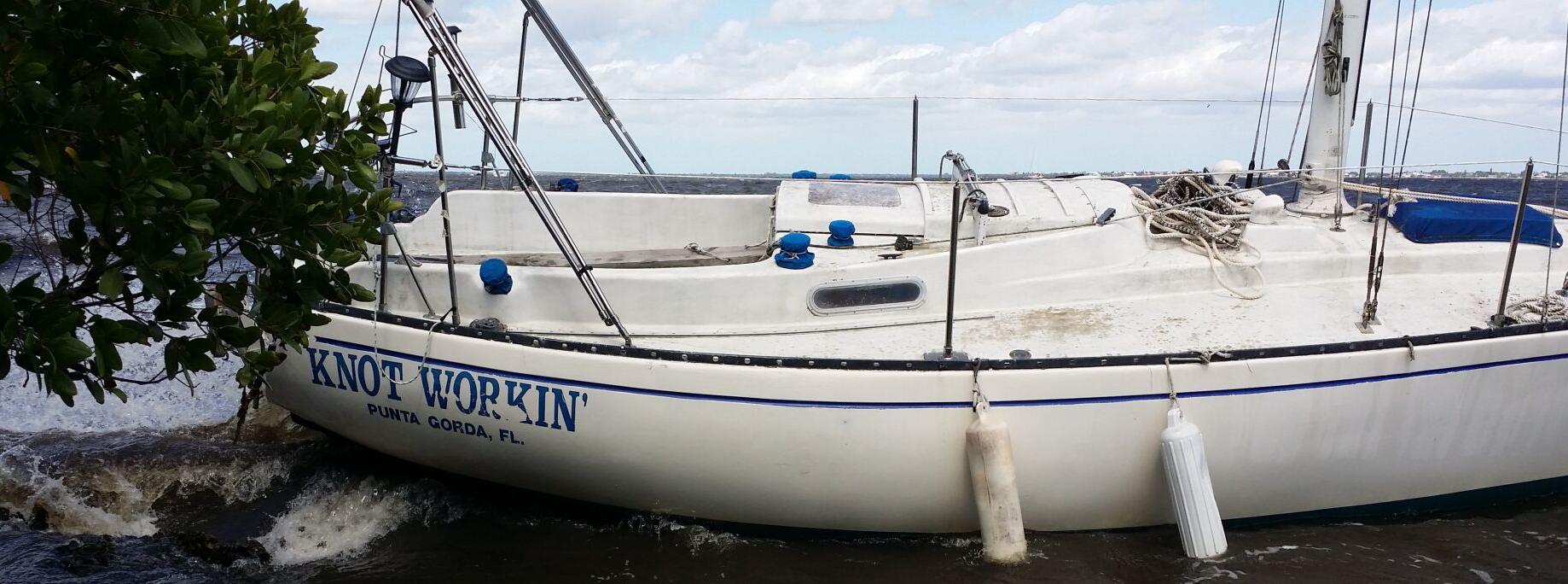 Knot Workin' heads toward mangroves after dragging anchor in April 2019